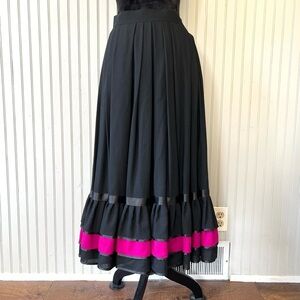 Helene Straber Vintage Full Circle Maxi Skirt with Ruffles Black and Pink